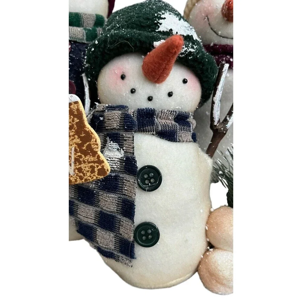Stuffed Snowman Family Of 3 Wood Let it Snow Tis the Season Christmas Decoration